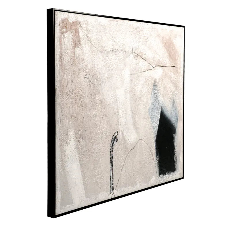 Tonal Retreat Oil on Canvas Painting – Hand-Painted Abstract Artwork in Matte Black Shadow Box Frame