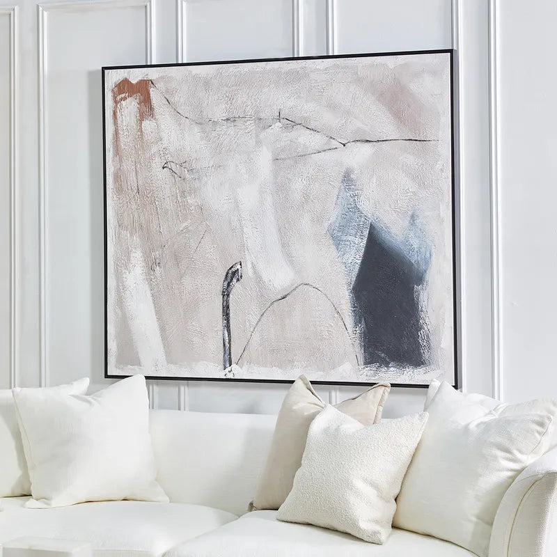 Tonal Retreat Oil on Canvas Painting – Hand-Painted Abstract Artwork in Matte Black Shadow Box Frame