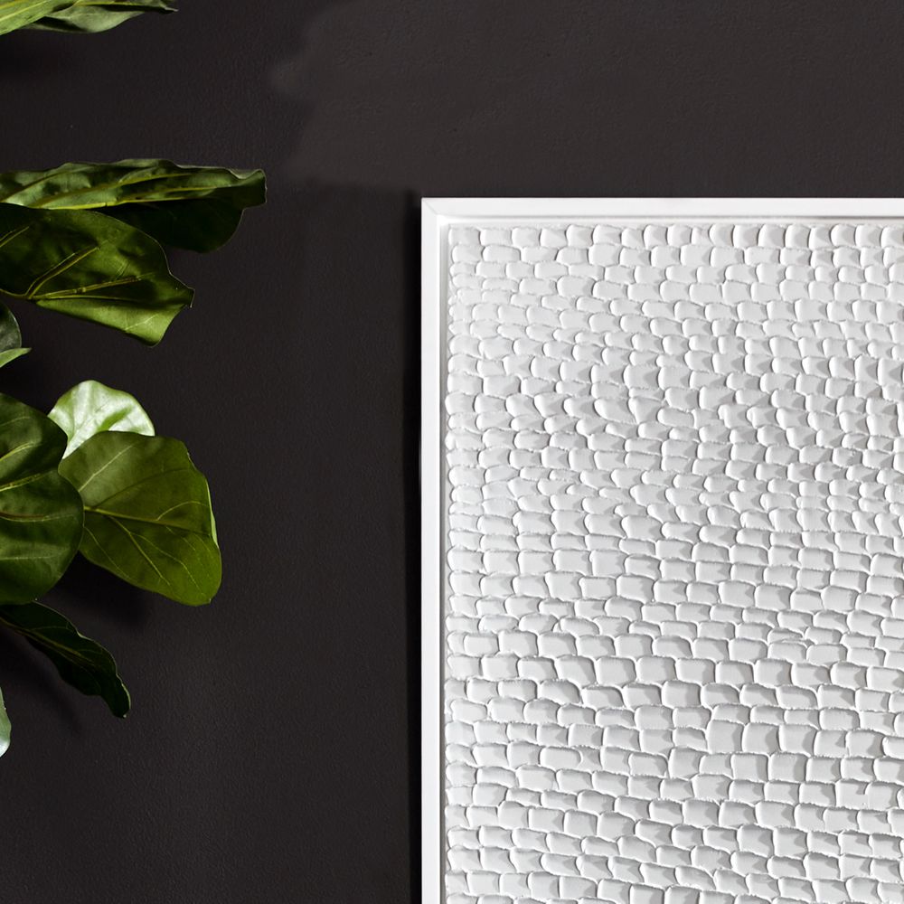 White Ripples Canvas Painting – Hand-Painted Textured Artwork in White Shadow Box Frame
