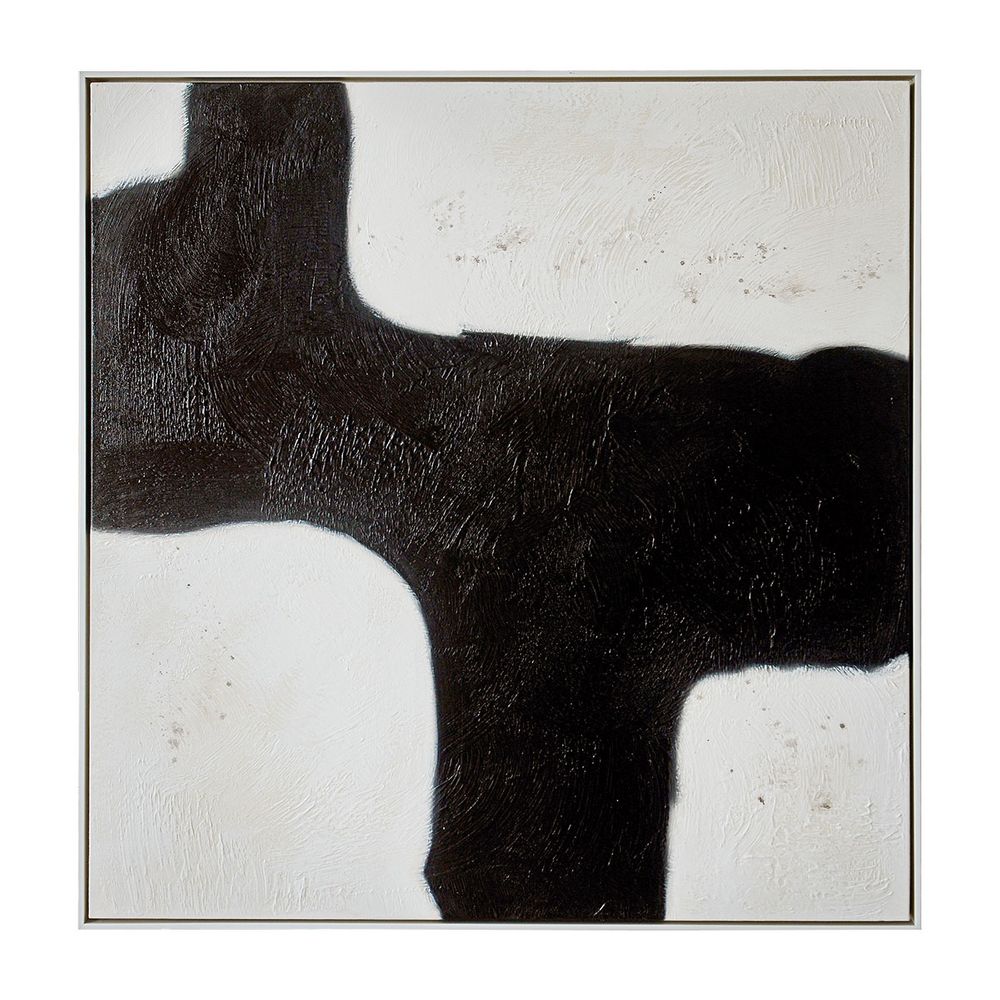 Tribeca Oil on Canvas Painting – Hand-Painted Urban Abstract Artwork in Matte White Shadow Box Frame