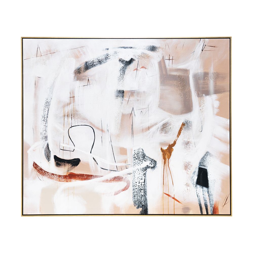 Freeform Oil on Canvas Painting – Hand-Painted Abstract Artwork in Antique Gold Shadow Box Frame