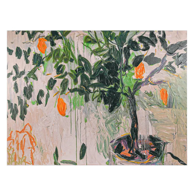 Lemon Tree Enhanced Canvas Print – Hand-Painted Citrus Artwork in White Shadow Box Frame