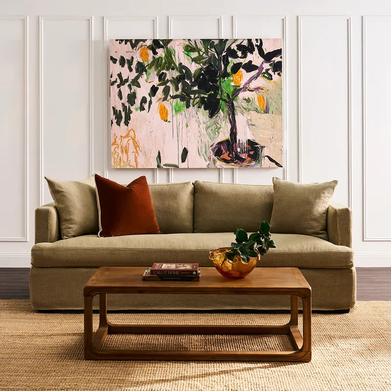 Lemon Tree Enhanced Canvas Print – Hand-Painted Citrus Artwork in White Shadow Box Frame
