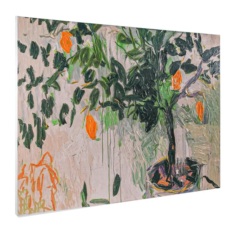 Lemon Tree Enhanced Canvas Print – Hand-Painted Citrus Artwork in White Shadow Box Frame