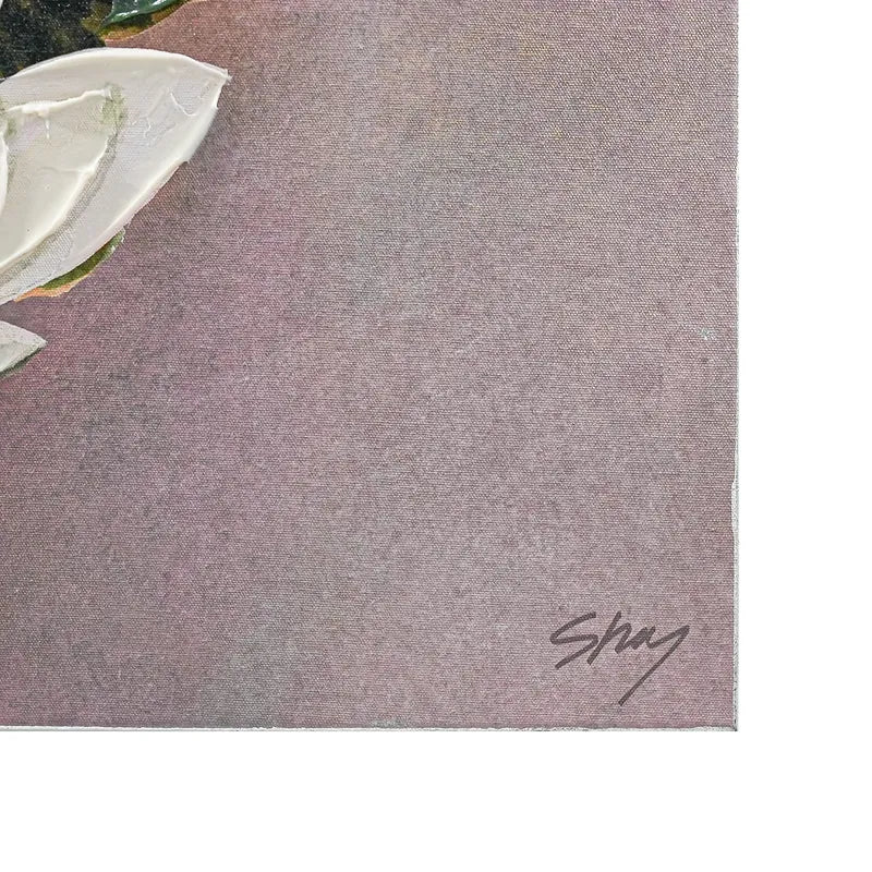 Sanctuary Series II Enhanced Canvas Print – Hand-Painted Floral Artwork by Shay in White Shadow Box Frame