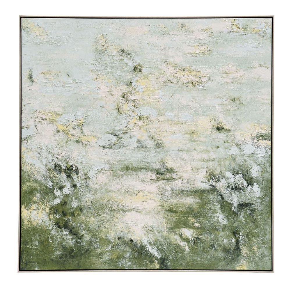Whimsical Meadow Oil on Canvas Painting – Hand-Painted Impressionist Artwork in Antique Silver Frame