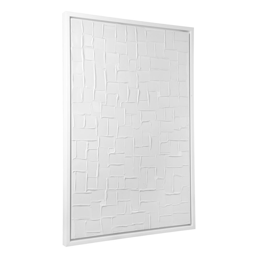 Mosaic Blanco Canvas Painting – Hand-Painted Abstract Artwork in White Shadow Box Frame