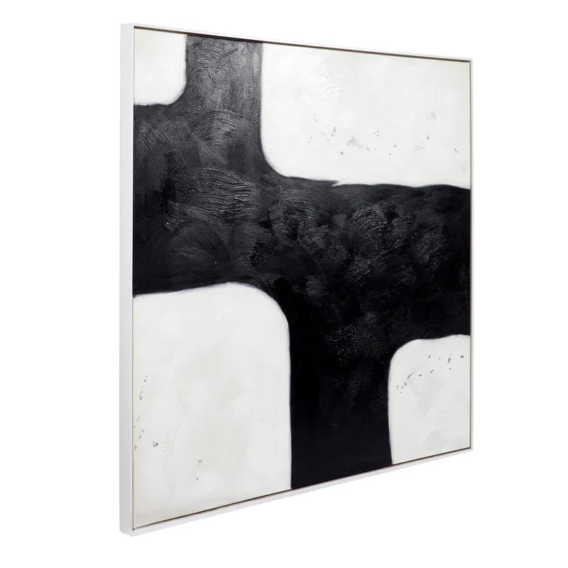 Tribeca Oil on Canvas Painting – Hand-Painted Urban Abstract Artwork in Matte White Shadow Box Frame