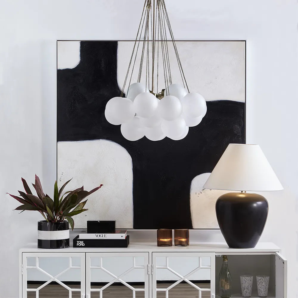 Tribeca Oil on Canvas Painting – Hand-Painted Urban Abstract Artwork in Matte White Shadow Box Frame