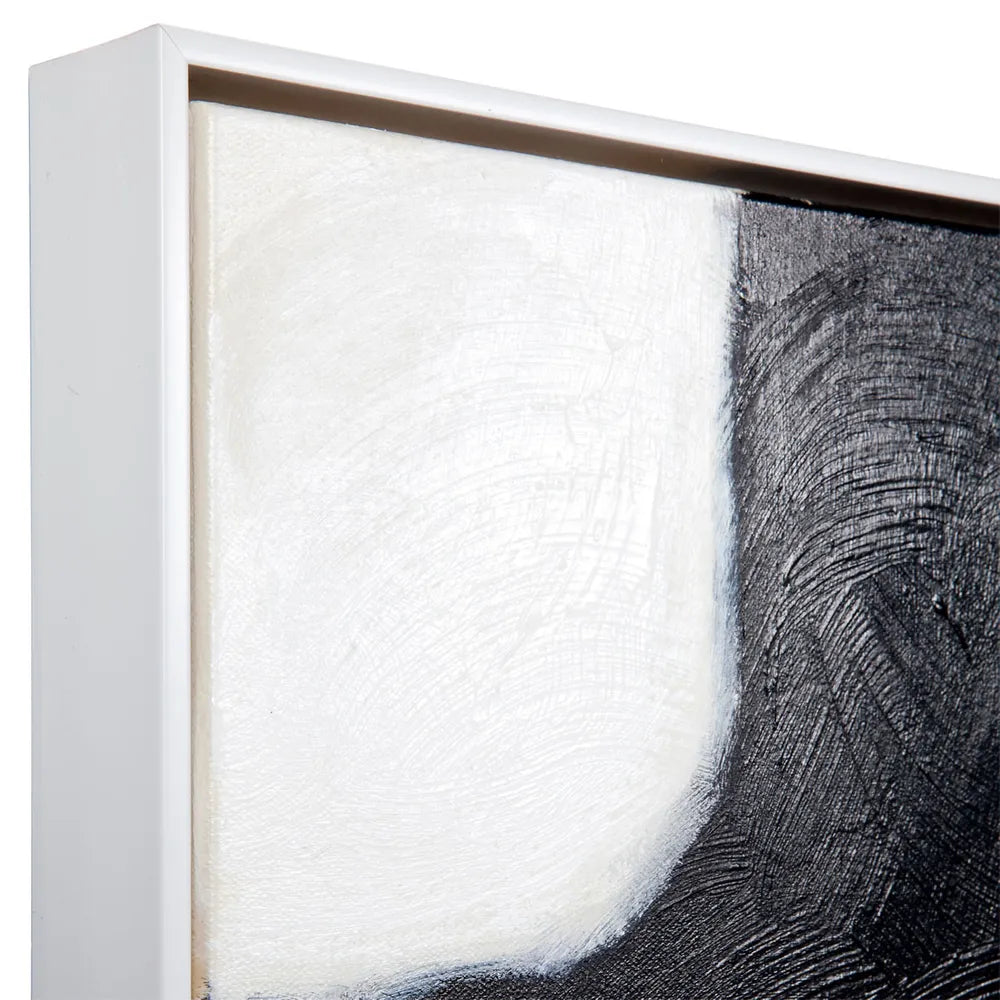 Tribeca Oil on Canvas Painting – Hand-Painted Urban Abstract Artwork in Matte White Shadow Box Frame