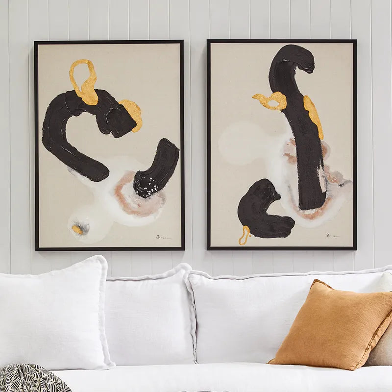 Royal Dance I – Hand-Painted Abstract Canvas with Black & Gold Accents