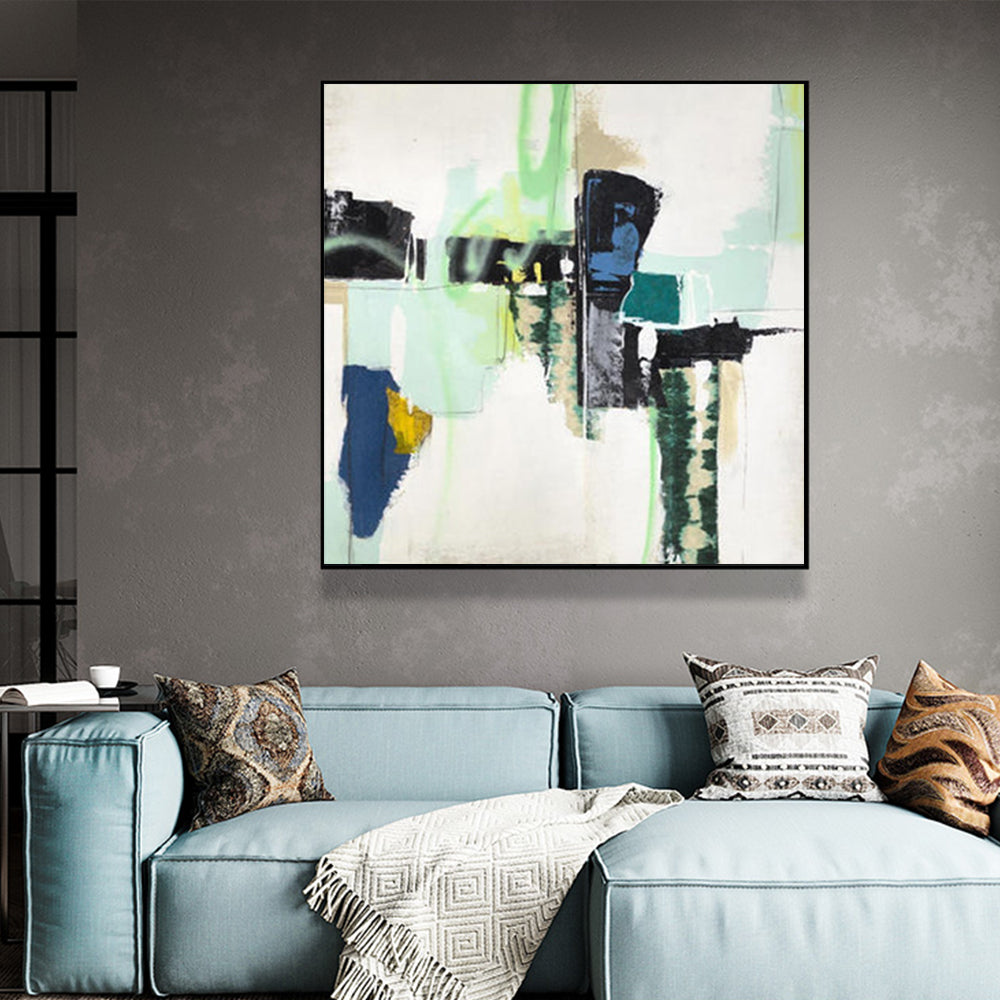 Urban Current – Abstract in Jade, Ink & Chartreuse