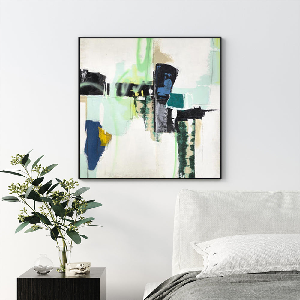 Urban Current – Abstract in Jade, Ink & Chartreuse