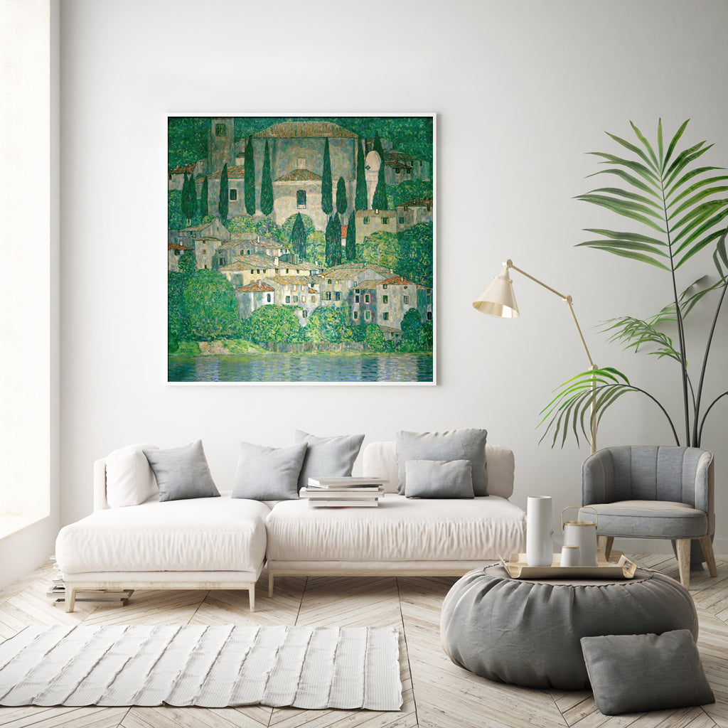 Italian Villa by the Lake – Klimt Landscape Reproduction