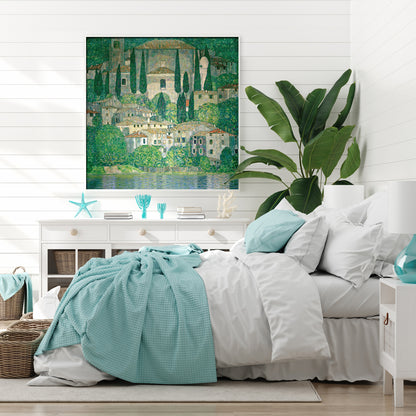 Italian Villa by the Lake – Klimt Landscape Reproduction