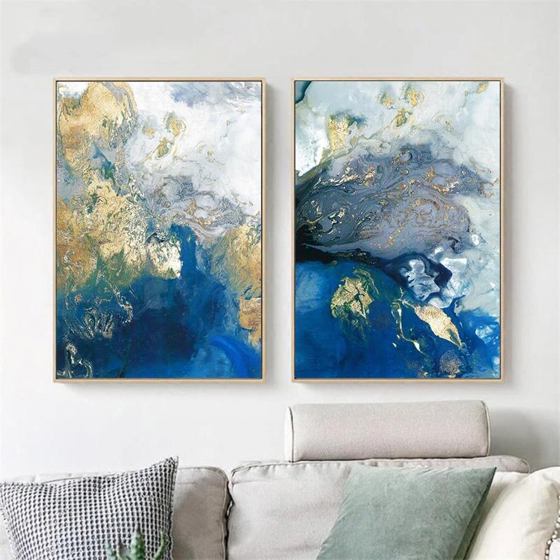 Oceana Reverie – Diptych in Sapphire & Gold