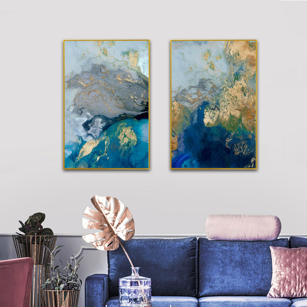 Oceana Reverie – Diptych in Sapphire & Gold