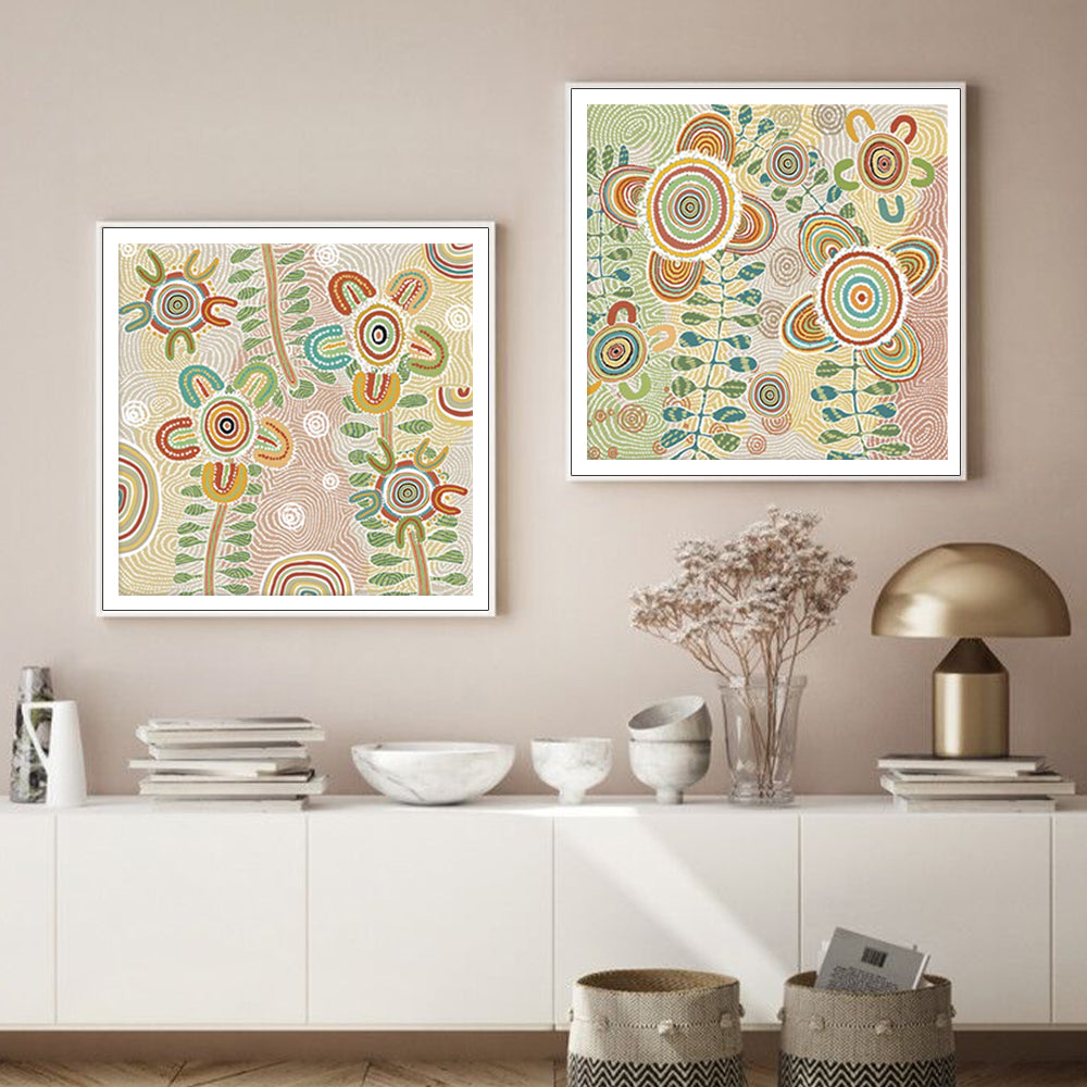 Dreamtime Bloom – Aboriginal-Inspired Art Set 2-Piece