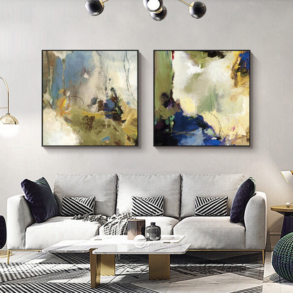 Echoes of Earth – Abstract Diptych in Moss & Midnight- set of 2