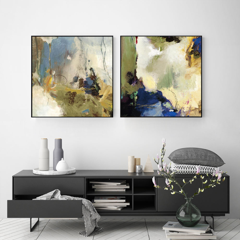 Echoes of Earth – Abstract Diptych in Moss & Midnight- set of 2