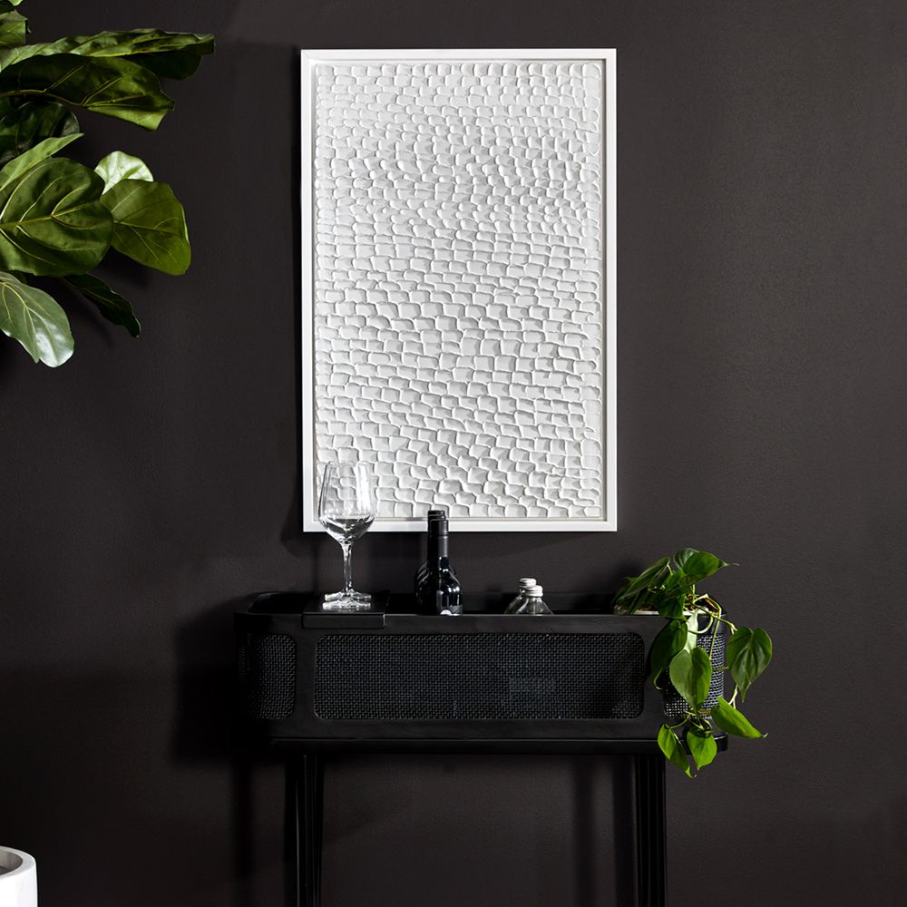 White Ripples Canvas Painting – Hand-Painted Textured Artwork in White Shadow Box Frame