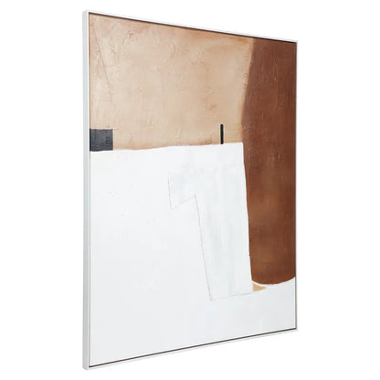 Ochre Dream Oil on Canvas Painting – Medium – Hand-Painted Abstract Artwork in Matte White Shadow Box Frame