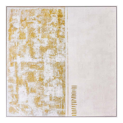 Golden Mist Oil on Canvas Painting – Hand-Painted Geometric Abstract Artwork in Matte White Shadow Box Frame