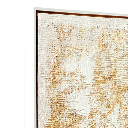 Golden Mist Oil on Canvas Painting – Hand-Painted Geometric Abstract Artwork in Matte White Shadow Box Frame