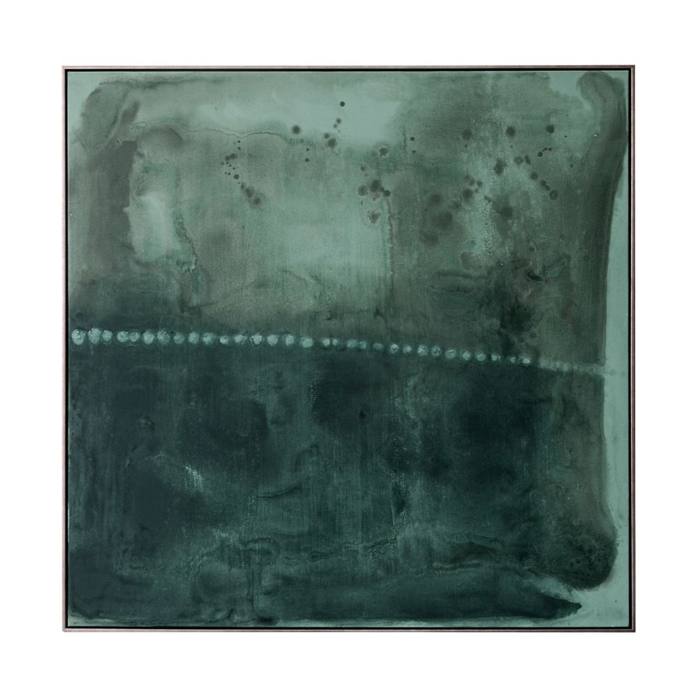 Deep Greens Oil on Canvas Painting – Hand-Painted Abstract Artwork in Antique Gold Shadow Box Frame