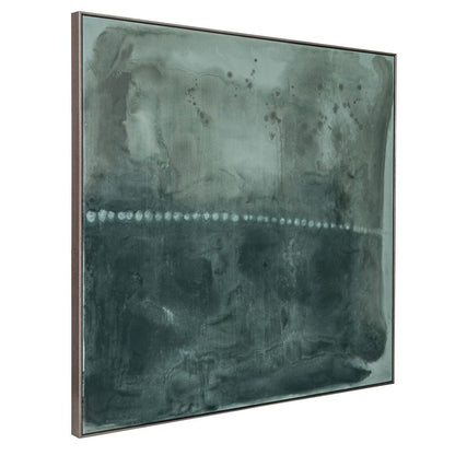 Deep Greens Oil on Canvas Painting – Hand-Painted Abstract Artwork in Antique Gold Shadow Box Frame