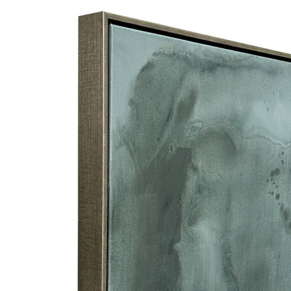 Deep Greens Oil on Canvas Painting – Hand-Painted Abstract Artwork in Antique Gold Shadow Box Frame