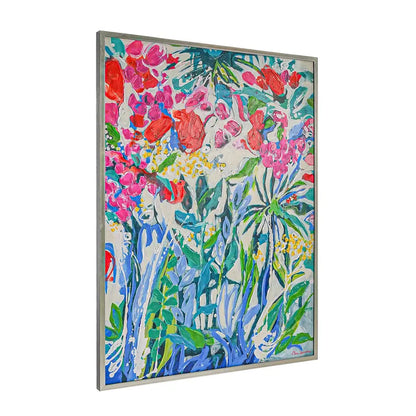Botanic Enhanced Canvas Print – Hand-Painted Floral Abstract Artwork in White Shadow Box Frame