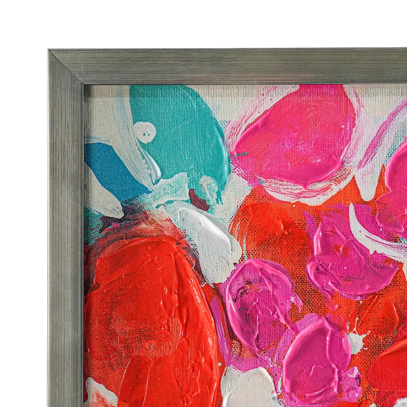 Botanic Enhanced Canvas Print – Hand-Painted Floral Abstract Artwork in White Shadow Box Frame
