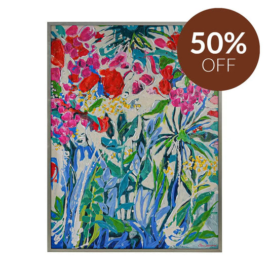 Botanic Enhanced Canvas Print – Hand-Painted Floral Abstract Artwork in White Shadow Box Frame