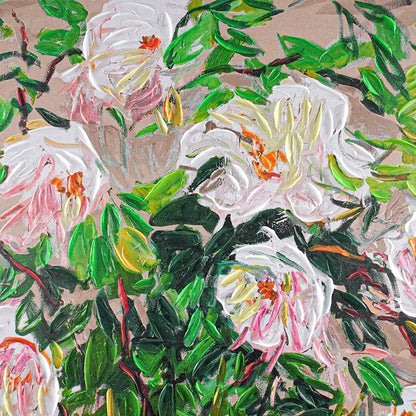 Blooms Enhanced Canvas Print – Hand-Painted Floral Abstract Artwork in White Shadow Box Frame