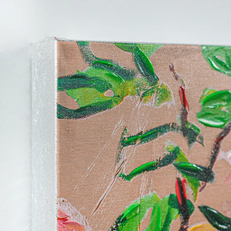 Blooms Enhanced Canvas Print – Hand-Painted Floral Abstract Artwork in White Shadow Box Frame