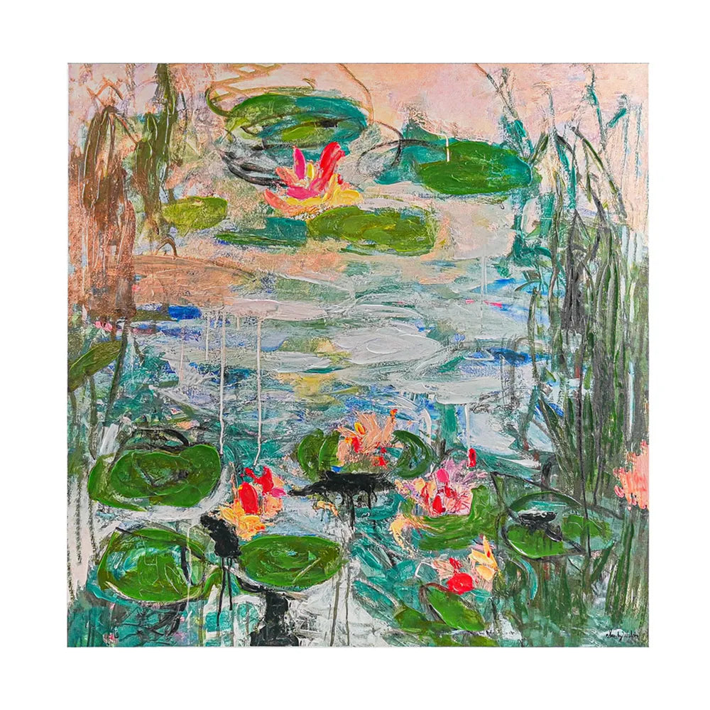 Wild Lillies Enhanced Canvas Print – Hand-Painted Floral Artwork by Sandy Welch in White Shadow Box Frame