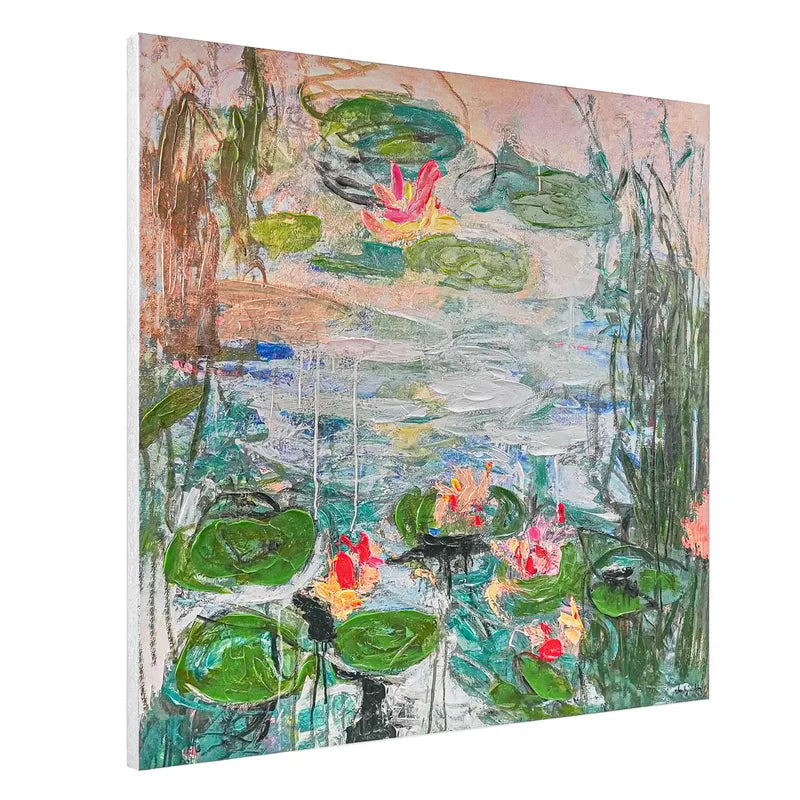 Wild Lillies Enhanced Canvas Print – Hand-Painted Floral Artwork by Sandy Welch in White Shadow Box Frame
