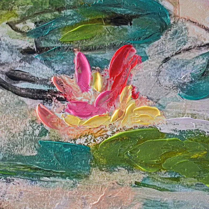 Wild Lillies Enhanced Canvas Print – Hand-Painted Floral Artwork by Sandy Welch in White Shadow Box Frame