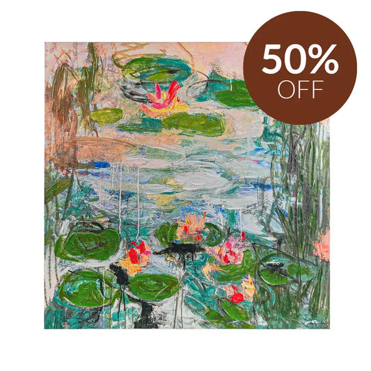 Wild Lillies Enhanced Canvas Print – Hand-Painted Floral Artwork by Sandy Welch in White Shadow Box Frame