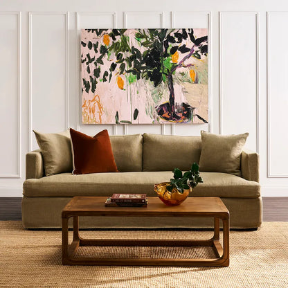 Lemon Tree Enhanced Canvas Print – Hand-Painted Citrus Artwork in White Shadow Box Frame