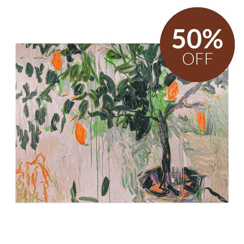 Lemon Tree Enhanced Canvas Print – Hand-Painted Citrus Artwork in White Shadow Box Frame