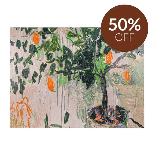 Lemon Tree Enhanced Canvas Print – Hand-Painted Citrus Artwork in White Shadow Box Frame