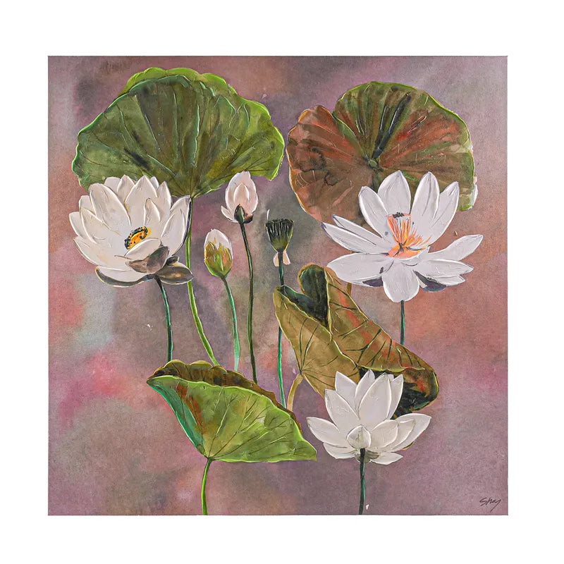 Sanctuary Series II Enhanced Canvas Print – Hand-Painted Floral Artwork by Shay in White Shadow Box Frame