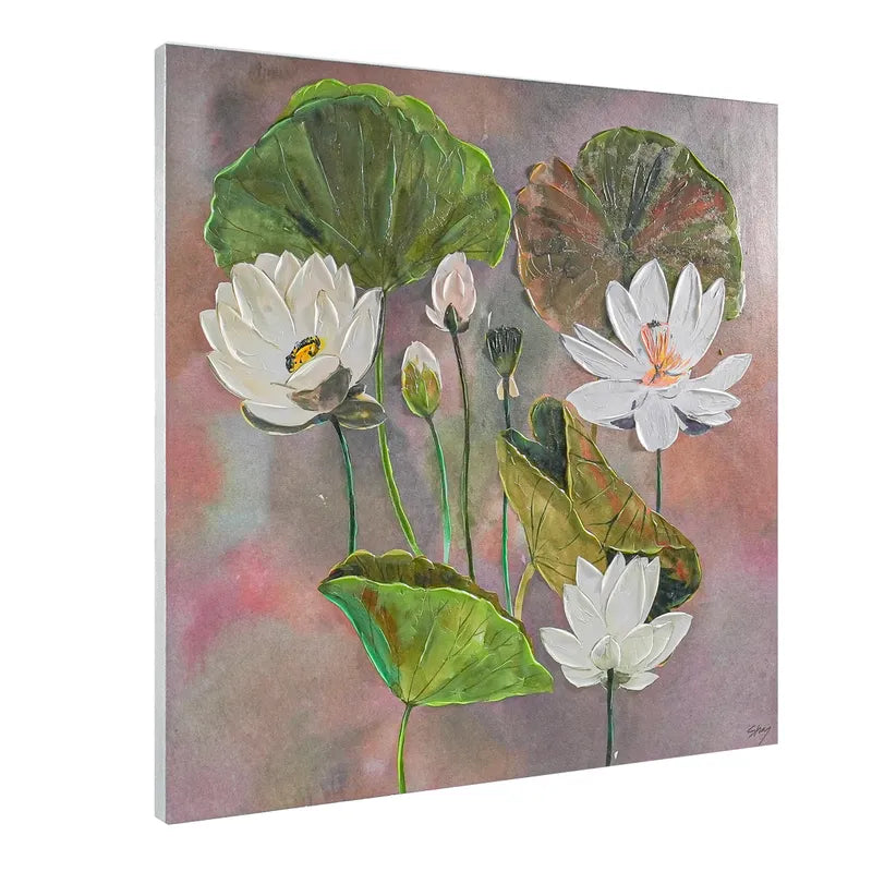 Sanctuary Series II Enhanced Canvas Print – Hand-Painted Floral Artwork by Shay in White Shadow Box Frame