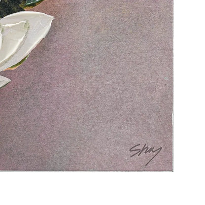 Sanctuary Series II Enhanced Canvas Print – Hand-Painted Floral Artwork by Shay in White Shadow Box Frame