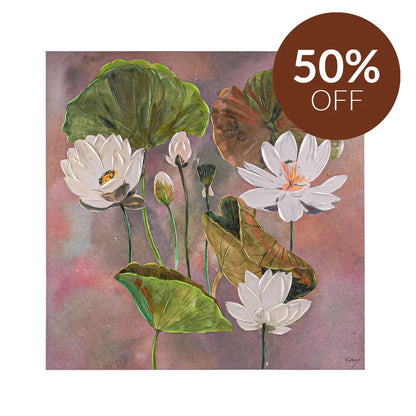 Sanctuary Series II Enhanced Canvas Print – Hand-Painted Floral Artwork by Shay in White Shadow Box Frame