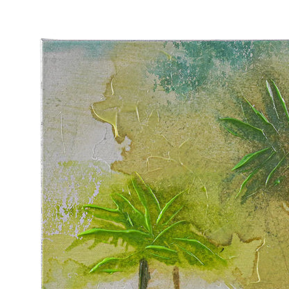 Calm Oasis Series I Enhanced Canvas Print – Hand-Painted Tropical Landscape by Shay in White Shadow Box Frame