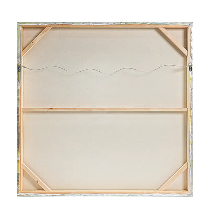Calm Oasis Series I Enhanced Canvas Print – Hand-Painted Tropical Landscape by Shay in White Shadow Box Frame