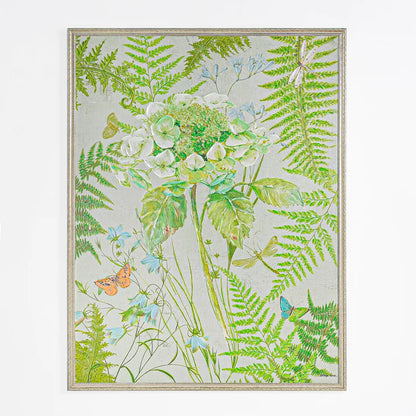 Hydrangeas Series I Enhanced Canvas Print – Hand-Painted Botanical Artwork by Kathryn White in White Shadow Box Frame
